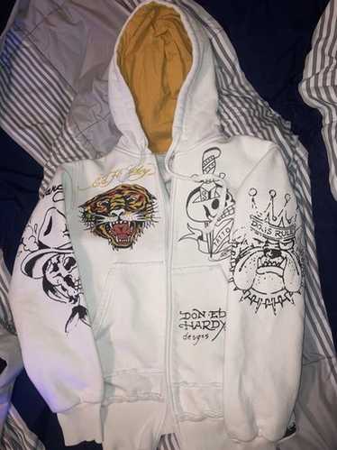 ED HARDY スカルプリント ブラックパーカー M LKS Skull Black Zip Front Cropped Hoodie