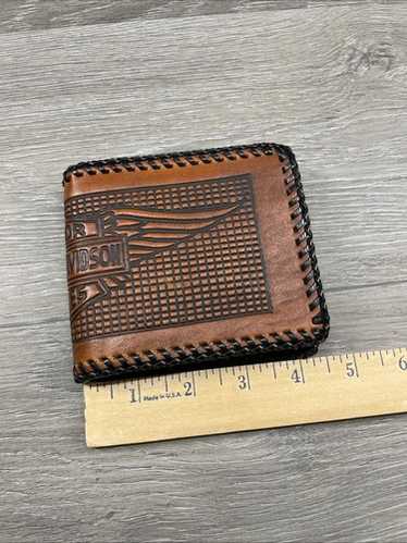 HARLEY-DAVIDSON 三つ折り財布 レザー ヴィンテージ ビンテージ バイカーズウォレット 三つ折り財布 チェーン付き ロゴ オレンジ