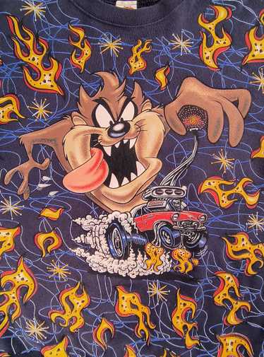 Tazキャラクター スウェット ネイビー 最終売り尽くし】古着 90s USA製 LOONEY TUNES タズ
