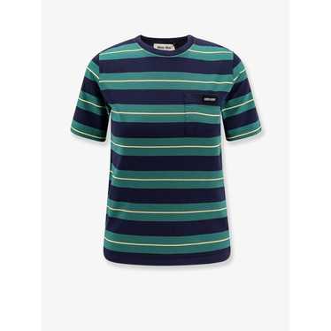 【MiuMiu】ストライプ ジャージー Tシャツ 希少】MiuMiu ロゴ ストライプコットンジャージー Tシャツ