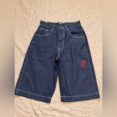 JADED LONDON Creased Indigo Jorts ジョーツ Shop Black Ethereal Colossus Jorts | Jaded London | Clothing