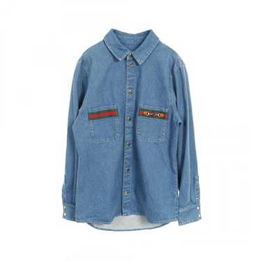 新品未使用！GUCCI ウォッシュド オーガニック デニムシャツ 2021SS【グッチ】スーパーコピー ウェブ ストーンウォッシュド