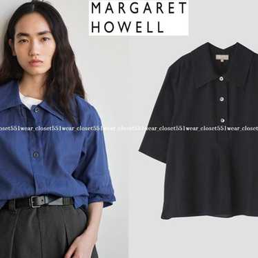 2023SS ✨MARGARET HOWELL SHIRTING LINEN M Margaret Howell 'Basic Shirt' (Dark Navy Shirting Linen) – C