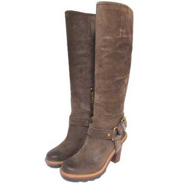 靴 prada belt leather engineer boots PRADA Size 7 Brown Leather Hook Loop Engineer Boots – Sui