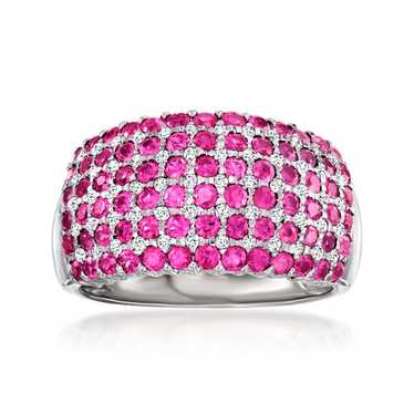 Vint Ruby & Diamond Multi-Row Rng in 14k White Go… - image 1