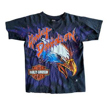 Harley Davidson eagle AOP 90s tシャツ Vintage 90s Harley Davidson Eagle Soaring High AOP Tee Size