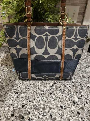 バッグ H27 Coach Legacy Denim Signature ToteBag Coach Legacy Signature Jacquard Stripe Denim Tote 11180