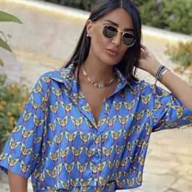 Zara cropped blue satin - Gem