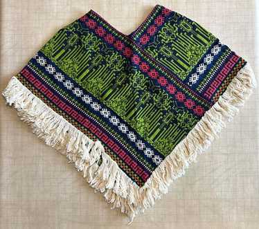 Abstract Pattern Poncho With Fringe - image 1