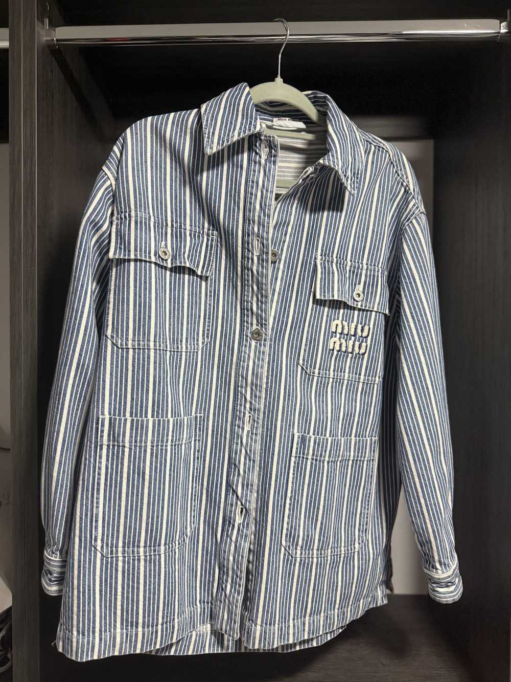 Miu Miu Miu Miu Oversized Striped Denim Jacket - image 1