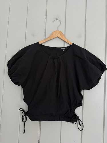 メイドウェル Madewell Poplin Puff-Sleeve Cutout Crop Top レディース シャツ トップス True Blac Embroidered Poplin Puff-Sleeve Cutout Crop Top | Madewell
