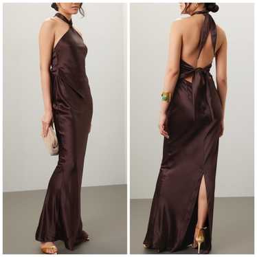 Brown satin halter dress - Gem