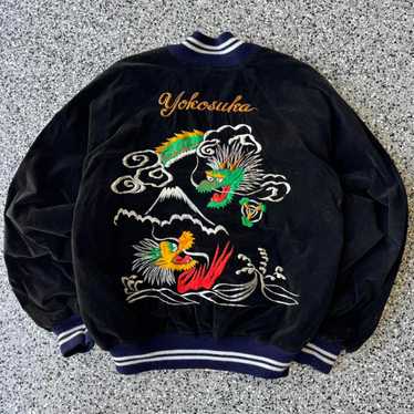 【VINTAGE】80's SOUVENIR JACKET 80s Vintage Chinese Souvenir Jacket Size XL Vtg Black Bomber