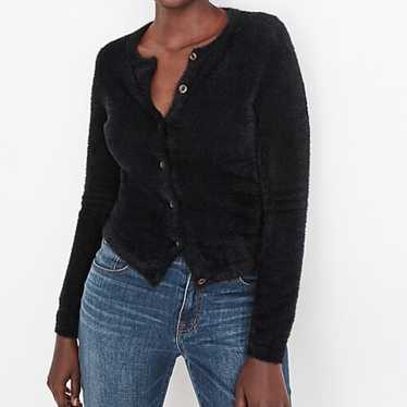 Madewell Black Fuzzy Textured Button Front Cardig… - image 1