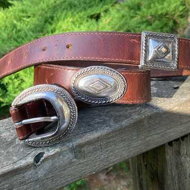 vintage Brighton レザー ベルト ハート コンチョ シルバー BRIGHTON コンチョ レザーベルト - 古着屋グレープフルーツ