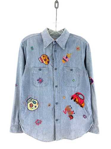 トップス KAPITAL Embroidered on the back Dot Sleeve Denim Studs Western Shirt - Indigo