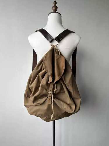HELMUT LANG ブラック バックパック HELMUT LANG BLACK LINEN & LEATHER BAG