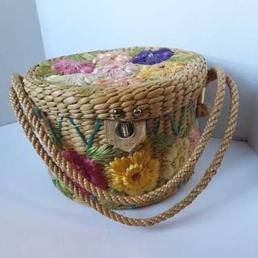 Vintage Floral Straw Bag, Wicker Handbag, Structured … - Gem
