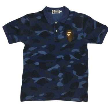 新品タグ付き BAPE FLAME AOP POLO blue Lサイズ FLAME PATTERN OVERALL PRINT HALF ZIP RELAX FIT POLO SHIRT
