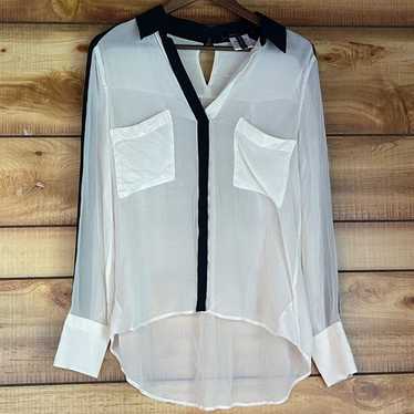 BCBG Maxazria 100% Silk Top Medium White Black She