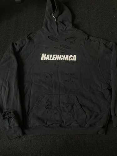 【BALENCIAGA】Destroyed ロゴ コットンジャージーパーカー バレンシアガ 20年 コットン パーカー XXS メンズ ブルー 659403