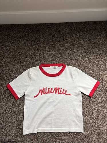 ★MiuMiu★ Logo Print Crop Short Sleeve T-Shirt White Red MJ Logo printed short sleeve crop T-shirt | Emporium