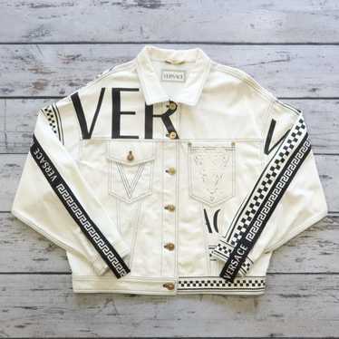 新品タグ付き VERSACE ホワイト 白 ジャケット ブルゾン 48 Lサイズ Authentic - Versace Leather Jacket with tags - womens size