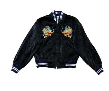 ジャケット・アウター 90s vintage souvenir jacket velvet black Vintage 90s Sukajan Souvenir Velvet Bomber Jacket Embroidery