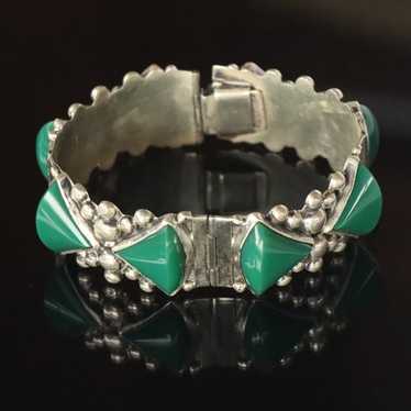 Vtg Mexico 40's Carved Jade Sterling Silver 925 Link … - Gem