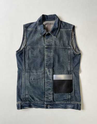 【Rick owens】denim long vest Rick Owens FEMSLAB waxed denim sleeveless vest with frayed
