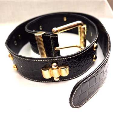 ESCADA エスカーダ エレガント ベルト ブラック×ゴールド コイン装飾 Escada gold leather belt - Gem