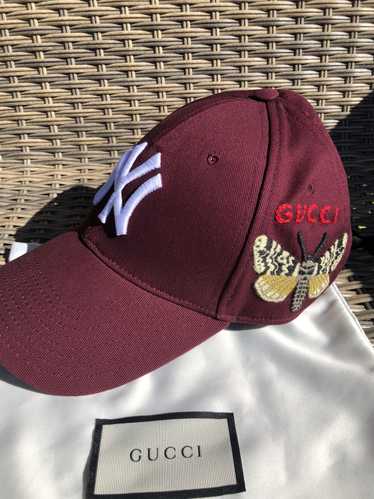 Gucci★素敵!Unisex Burgundy NY Yankee Butterfly Baseball Hat New-BURGUNDY GUCCI NY YANKEES BASEBALL CAP RARE EMBROIDERED