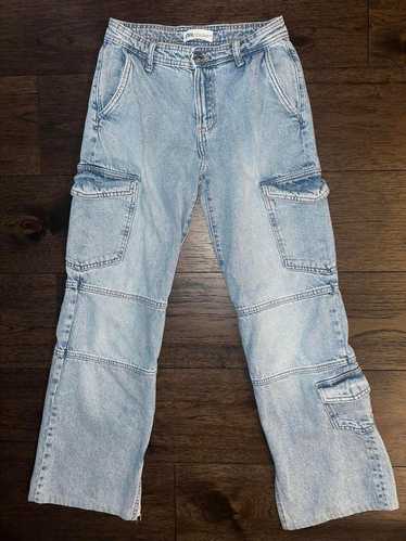 パンツ ZARA DENIM relaxbd cargo wased pants Zara High Rise Wide Leg Jeans Womens 2 Lime Green Raw Hem