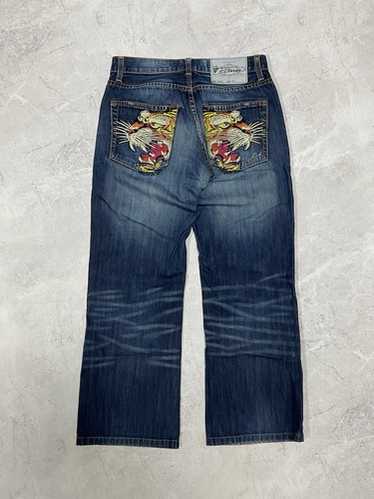 [Ed Hardy]* Denim Jeans * バギーフィット デニム Ed Hardy Men's Denim Black Slim Fit Crawling Tiger Print