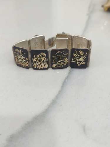アミタ　象嵌細工　24Kゴールド& シルバー　6パネル　レディースブレスレット Amita Japan Damascene Bracelet, 24k Gold and Silver Inlay