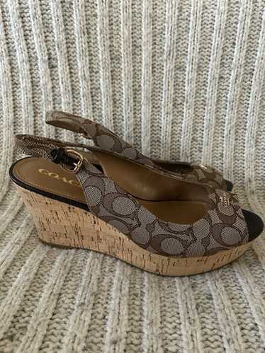 靴 Coach Peeptoe Logo Fabric Wedges (Black) Coach | Shoes | Coach Black Open Toe Wedge Shoes Size 6