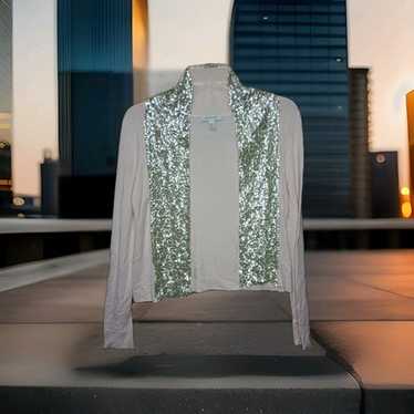 Boston Proper Open Front Cardigan Sequence Trim L… - image 1