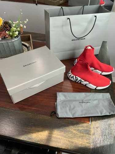 BALENCIAGA 18SS SPEED RUNNER BBロゴ スニーカー_RED(40サイズ) Balenciaga Men's Speed 2.0 Lt Logo Knit Sock Trainer Sneaker