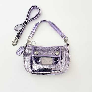 バッグ COACH Poppy Sequin Handbag Purple Coach Poppy Large Limited Edition Tartan Glam Sequin