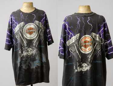 トップス 90s HARLEY DAVIDSON THUNDER & LIGHTNING Vintage 90s Harley Davidson Lightning & Thunder All Over
