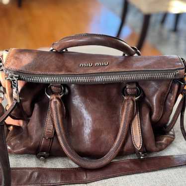 バッグ miu miu side ribbon HandBag Brown y2k Miu Miu Side Ribbon Handbag Brown Leather Nylon Y2K Archive