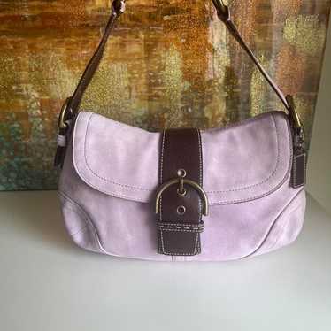 バッグ Coach Soho Suede&Leather Handbag Satchel Vintage COACH Soho Suede Leather Trim Flap Double Handles