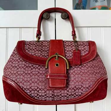 バッグ Coach Signature Mini Soho Bag Wine Red Vintage Y2k Coach Red & Tan Signature Mini Soho Shoulder bag
