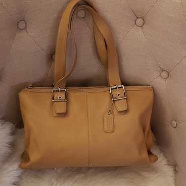 バッグ Vintage Coach Leather Hampton Soho Bag Coach Hampton Blue Soho Twill/Leather Shoulder Bag M0669