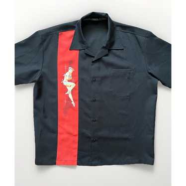 ウェア・シャツ Steady Last Call Bowling Shirt Mens XL VTG Steady Last Call Shirt Mens XL Short Sleeve Black Pinup