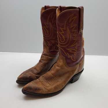 【美品】Lucchese 1883（濃いキャメル×クロコ（足背）） LUCCHESE 1883 Brown Goat Leather Snip Toe Cross Pattern