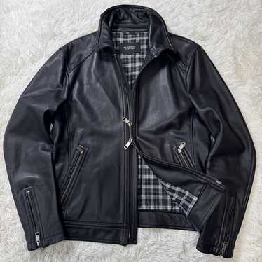 希少BURBERRY BLACK LABEL ベージュレザーライダースジャケット 滑らかな羊革♪】BURBERRY(バーバリー)のレザーライダース