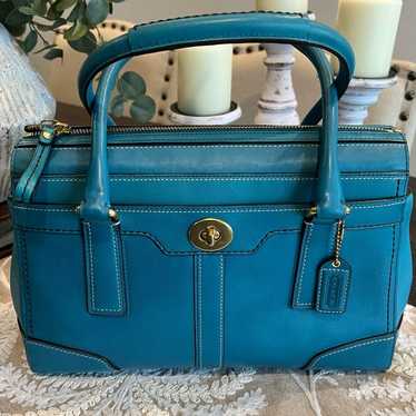 バッグ Coach Teal Hampton Lindsay Satchel Bag Coach Hampton Leather Lindsay Handbag Teal F12475 | eBay