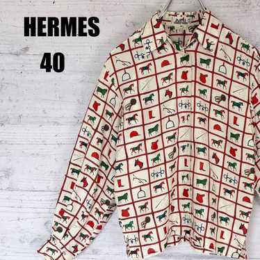 【HERMES】1990s All Pattern Silk L/S Shirt HERMES 1990s All-Over Pattern Silk Long Sleeve Shirt