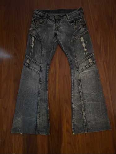パンツ 00s tornado mart flare denim vkei y2k 2000s Tornado Mart Distressed Flared Leg Grey Washed Denim
